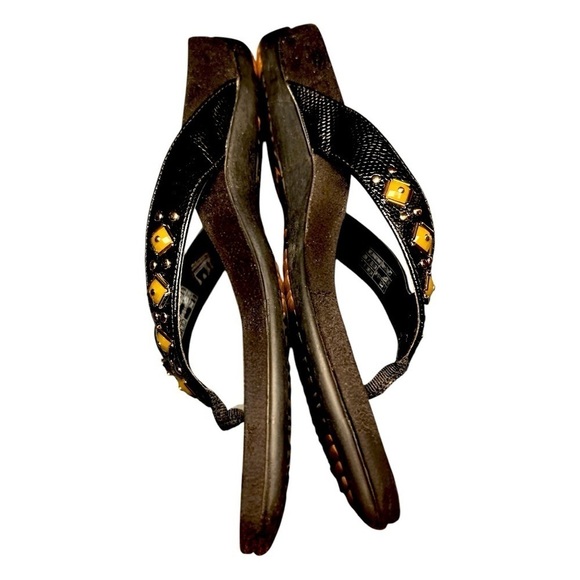 VIONIC Orthaheel Floriana Croco Black Jeweled Beaded Orthotic Flip Flops Size 7 - Picture 10 of 15